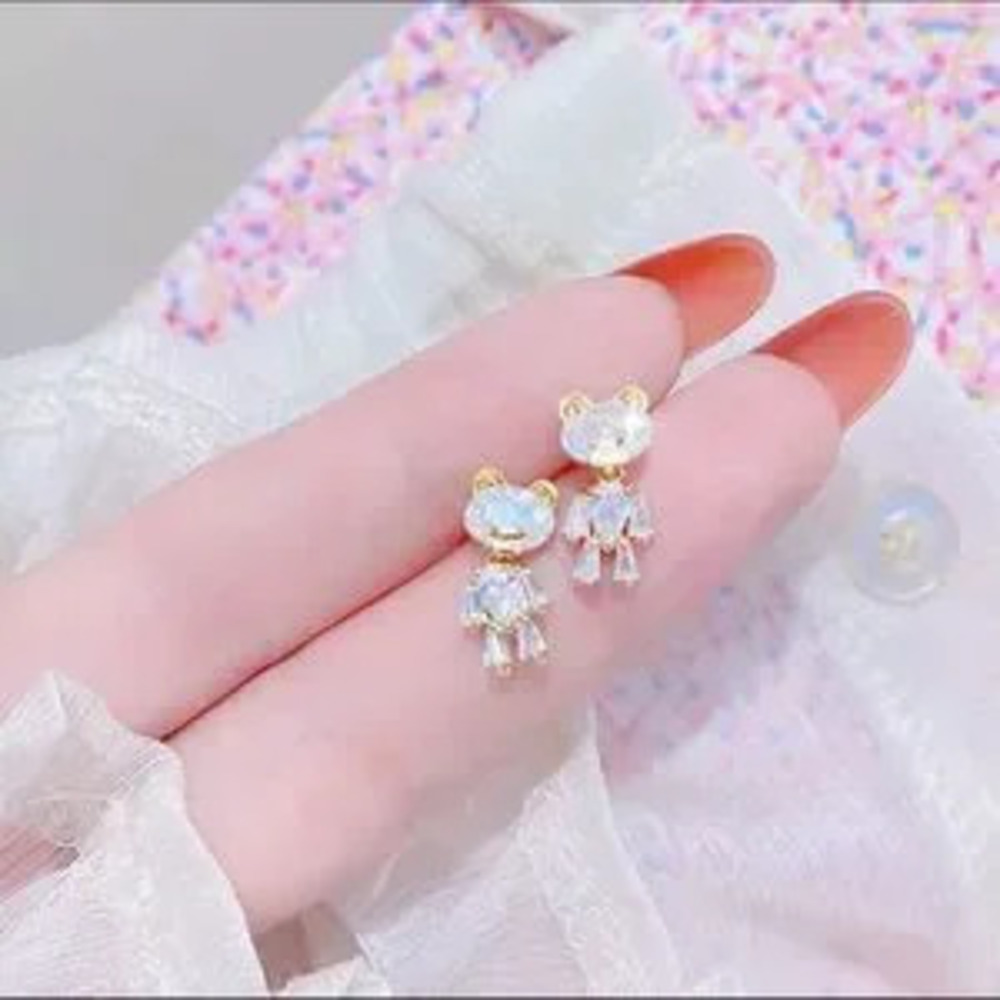 18K Gold?Plated Diamond Bear?Earrings